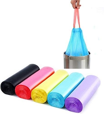 Colorful HDPE Drawstring Trash Garbage Bags In Rolls