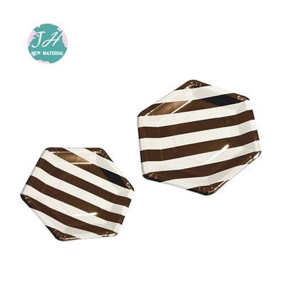 9 인치 하얀 금빛 금속성 줄무늬가 있는 라운드 일회용 종이 플레이트